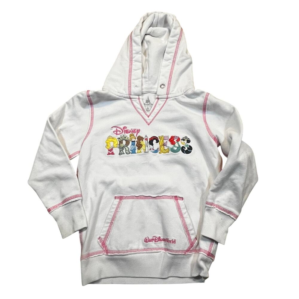 Disney Work Parks Princess Embroidered Hoodie White Pink Youth‎ Girls Size Small